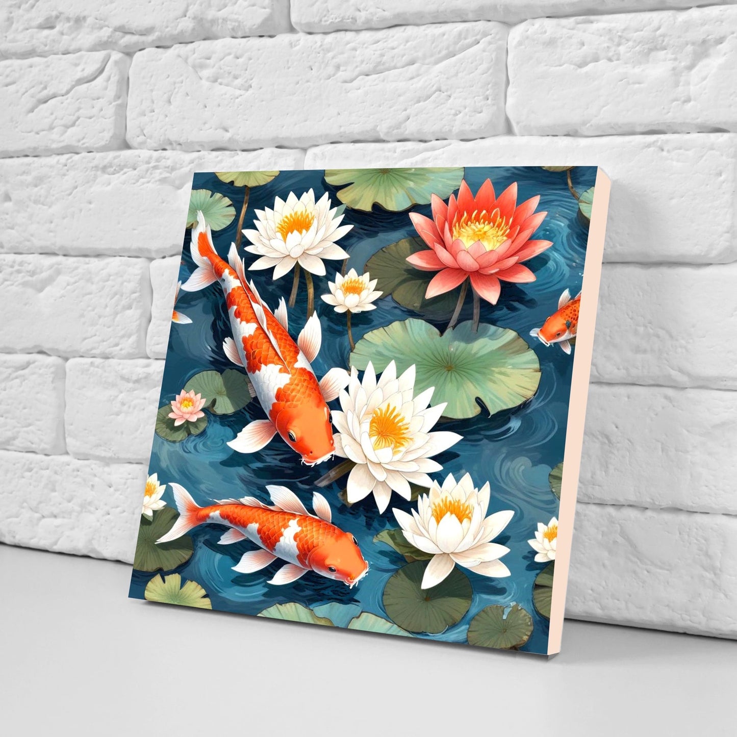 Koi Fish Ceramic Tile - Japanese Tiles -Set of 2 Wall Decor Tiles -Kitchen Backsplash Tiles,Table Decorative Tiles,Bathroom, Coaster