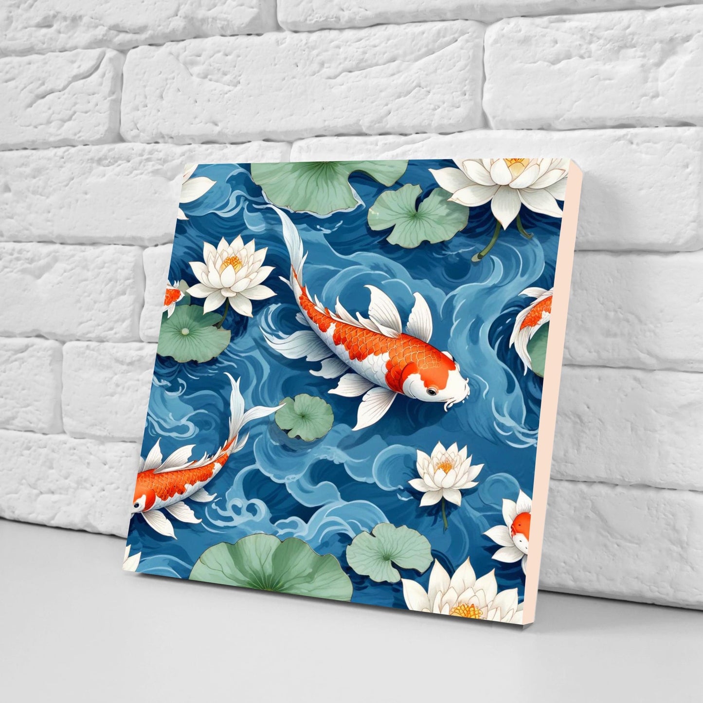 Koi Fish Ceramic Tile - Japanese Tiles -Set of 2 Wall Decor Tiles -Kitchen Backsplash Tiles,Table Decorative Tiles,Bathroom, Coaster