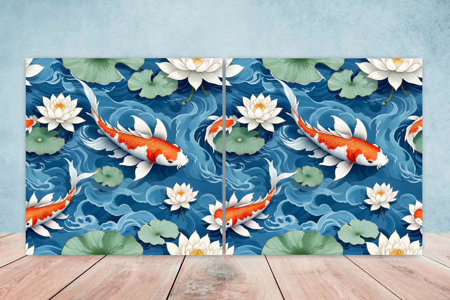 Koi Fish Ceramic Tile - Japanese Tiles -Set of 2 Wall Decor Tiles -Kitchen Backsplash Tiles,Table Decorative Tiles,Bathroom, Coaster