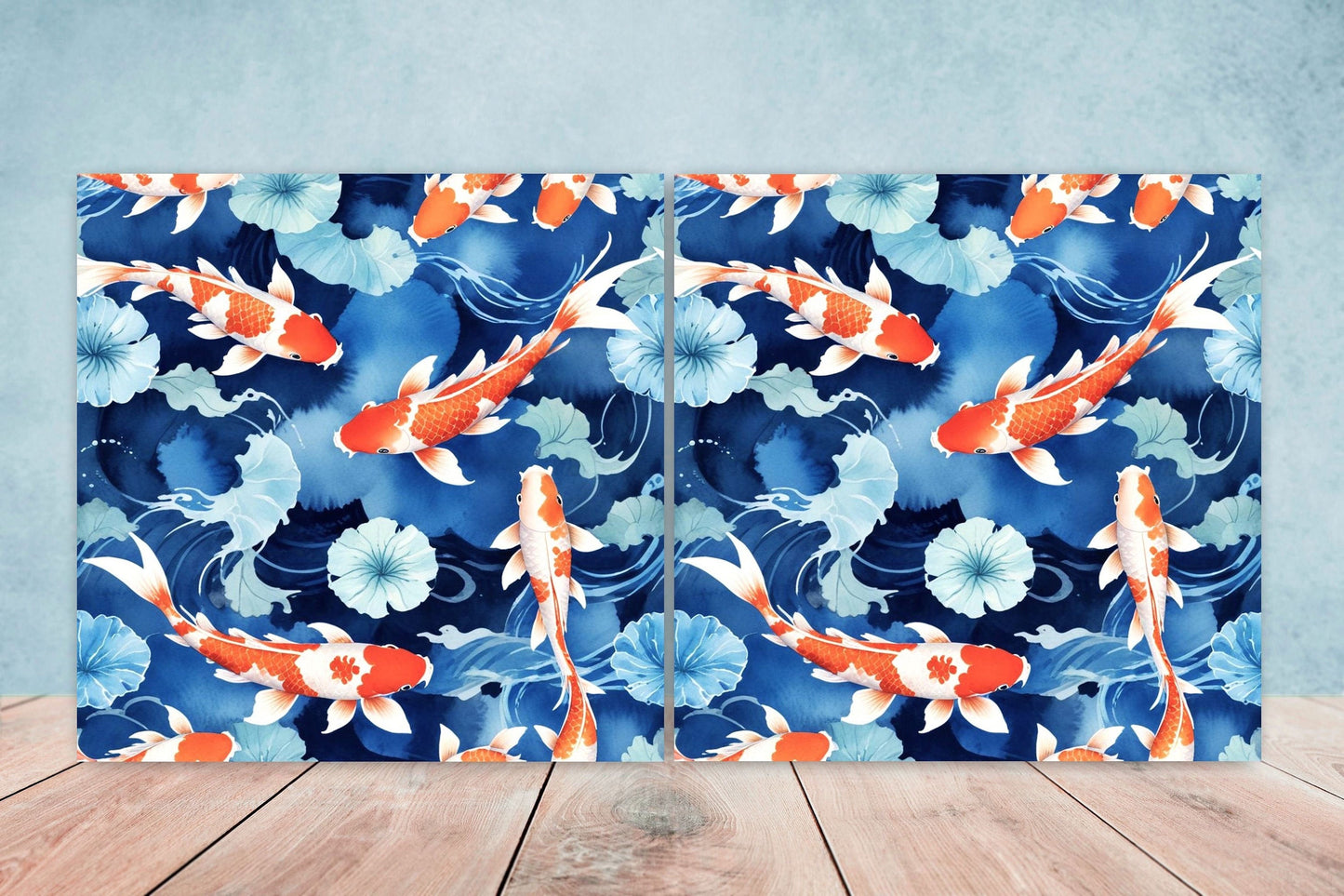 Koi Fish Ceramic Tile - Japanese Tiles -Set of 2 Wall Decor Tiles -Kitchen Backsplash Tiles,Table Decorative Tiles,Bathroom, Coaster