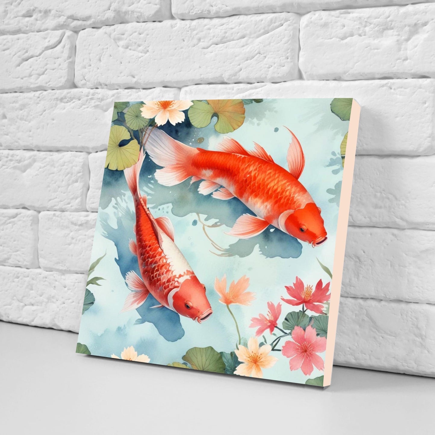 Koi Fish Ceramic Tile - Japanese Tiles -Set of 2 Wall Decor Tiles -Kitchen Backsplash Tiles,Table Decorative Tiles,Bathroom, Coaster
