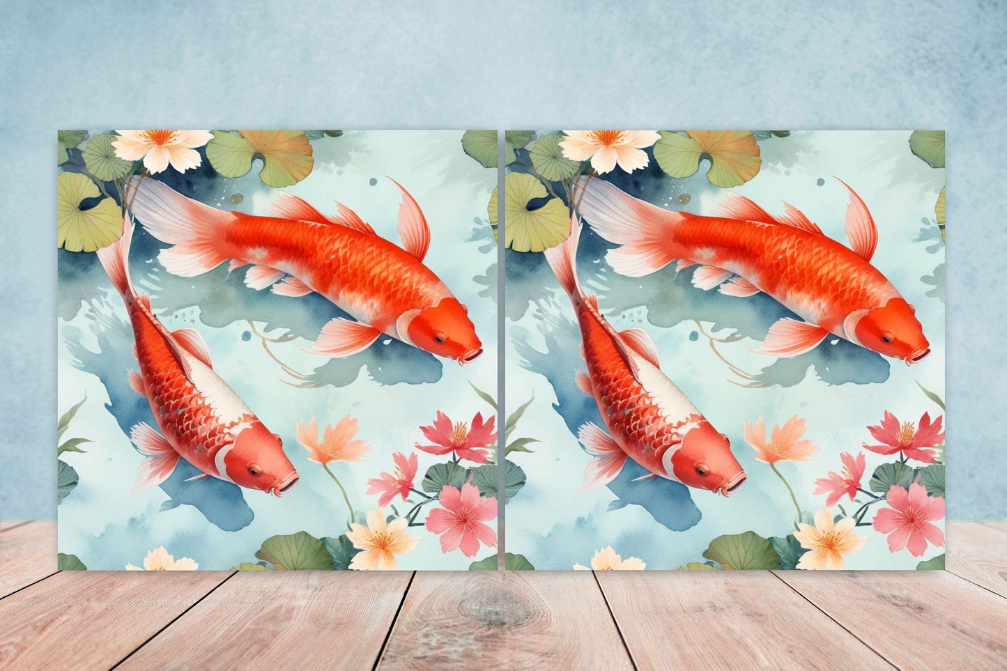 Koi Fish Ceramic Tile - Japanese Tiles -Set of 2 Wall Decor Tiles -Kitchen Backsplash Tiles,Table Decorative Tiles,Bathroom, Coaster