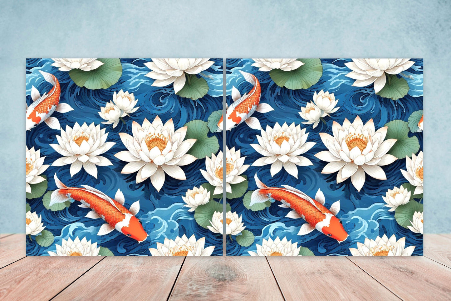 Koi Fish Ceramic Tile - Japanese Tiles -Set of 2 Wall Decor Tiles -Kitchen Backsplash Tiles,Table Decorative Tiles,Bathroom, Coaster