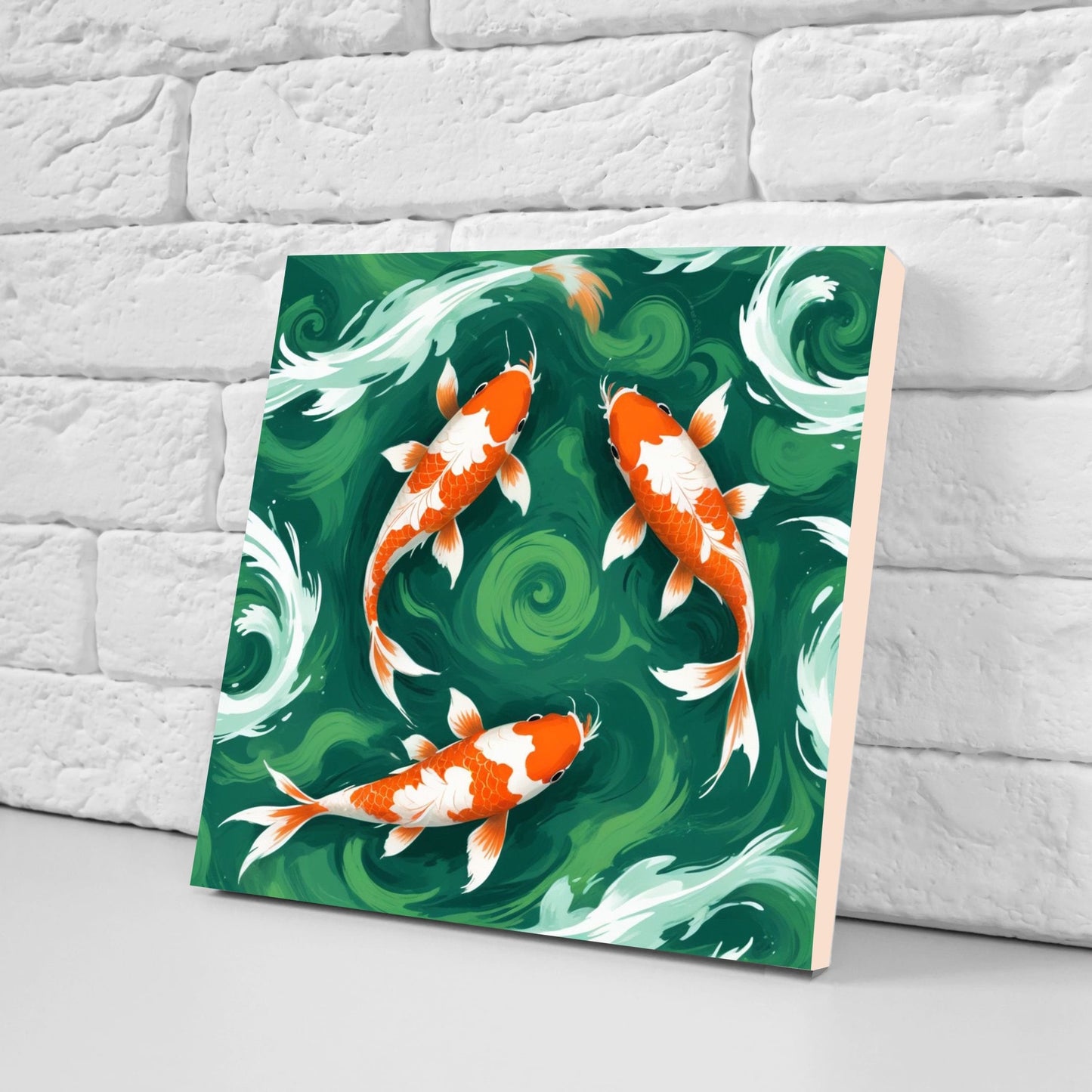 Koi Fish Ceramic Tile - Japanese Tiles -Set of 2 Wall Decor Tiles -Kitchen Backsplash Tiles,Table Decorative Tiles,Bathroom, Coaster