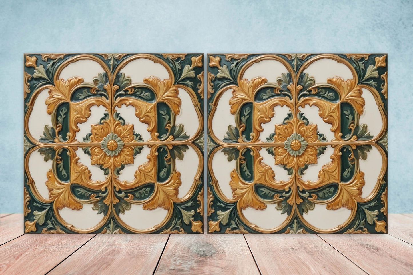 Victorian Tiles - Set of 2 Victorian Wall Decor Ceramic Tiles - Kitchen Backsplash Tiles, Table Decorative Tiles, Bathroom Tiles, Coaster