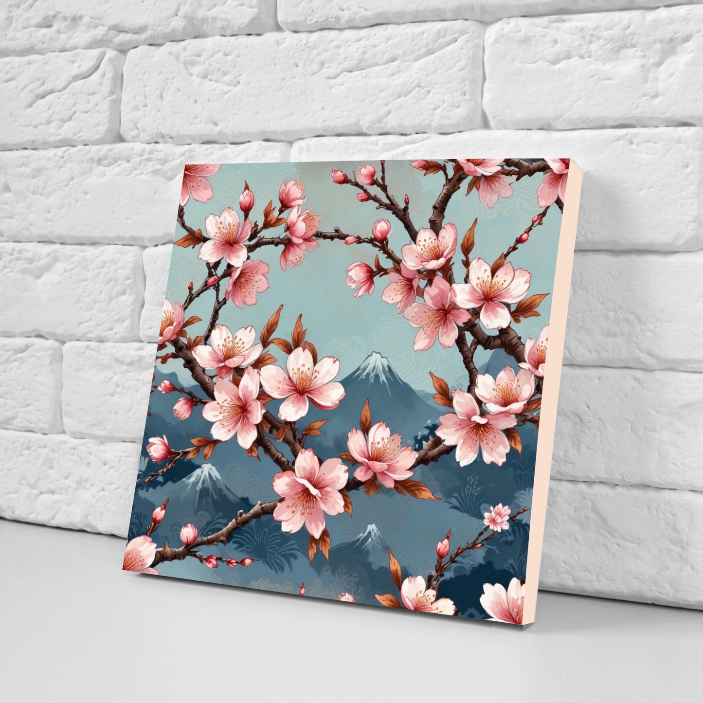 Cherry Blossom Ceramic Tiles Japanese Flower Design - Set of 2 Wall Décor Tiles - Kitchen Backsplash Tiles, Decorative Tiles, Bathroom Tiles