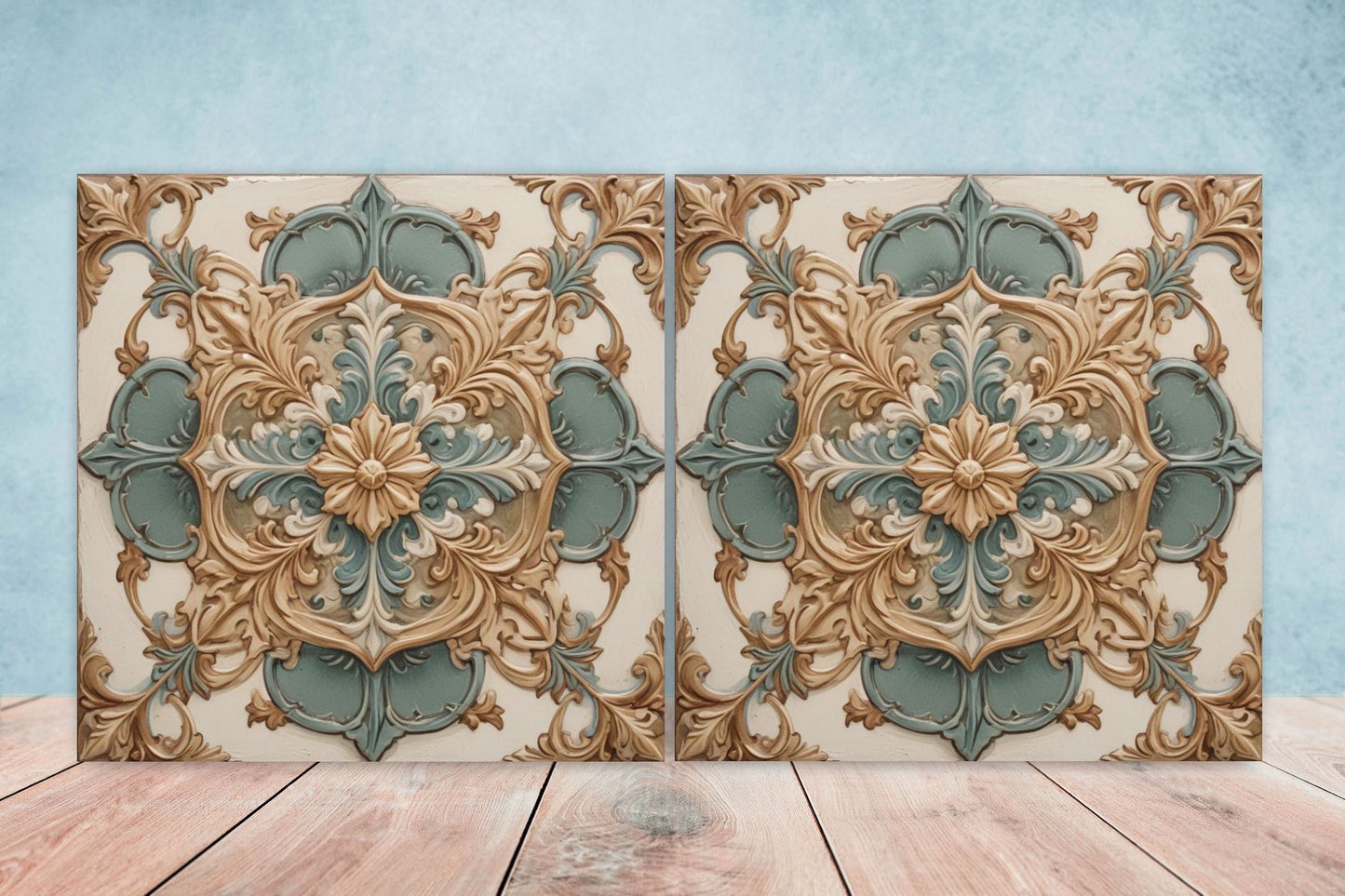 Victorian Tiles - Set of 2 Victorian Wall Decor Ceramic Tiles - Kitchen Backsplash Tiles, Table Decorative Tiles, Bathroom Tiles, Coaster