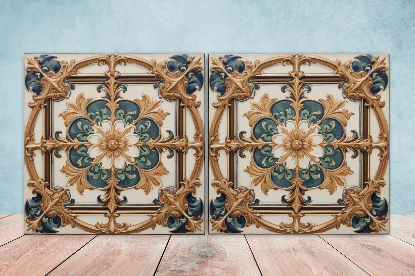Victorian Tiles - Set of 2 Victorian Wall Decor Ceramic Tiles - Kitchen Backsplash Tiles, Table Decorative Tiles, Bathroom Tiles, Coaster