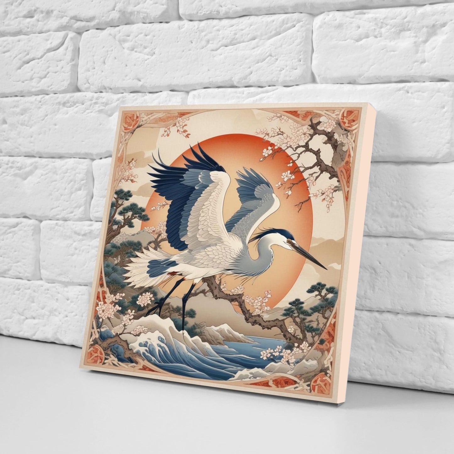 Japanese Ceramic Tiles - Set of 2 Heron Bird Wall Decor Tiles - Kitchen Backsplash Tiles, Table Decorative Tiles, Bathroom Tiles, Coaster