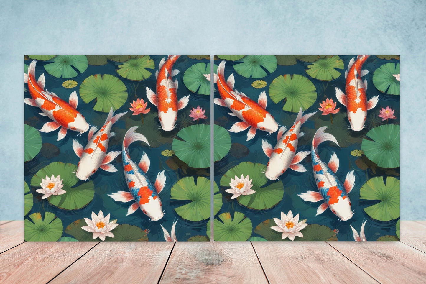 Koi Fish Ceramic Tile - Japanese Tiles -Set of 2 Wall Decor Tiles -Kitchen Backsplash Tiles,Table Decorative Tiles,Bathroom, Coaster