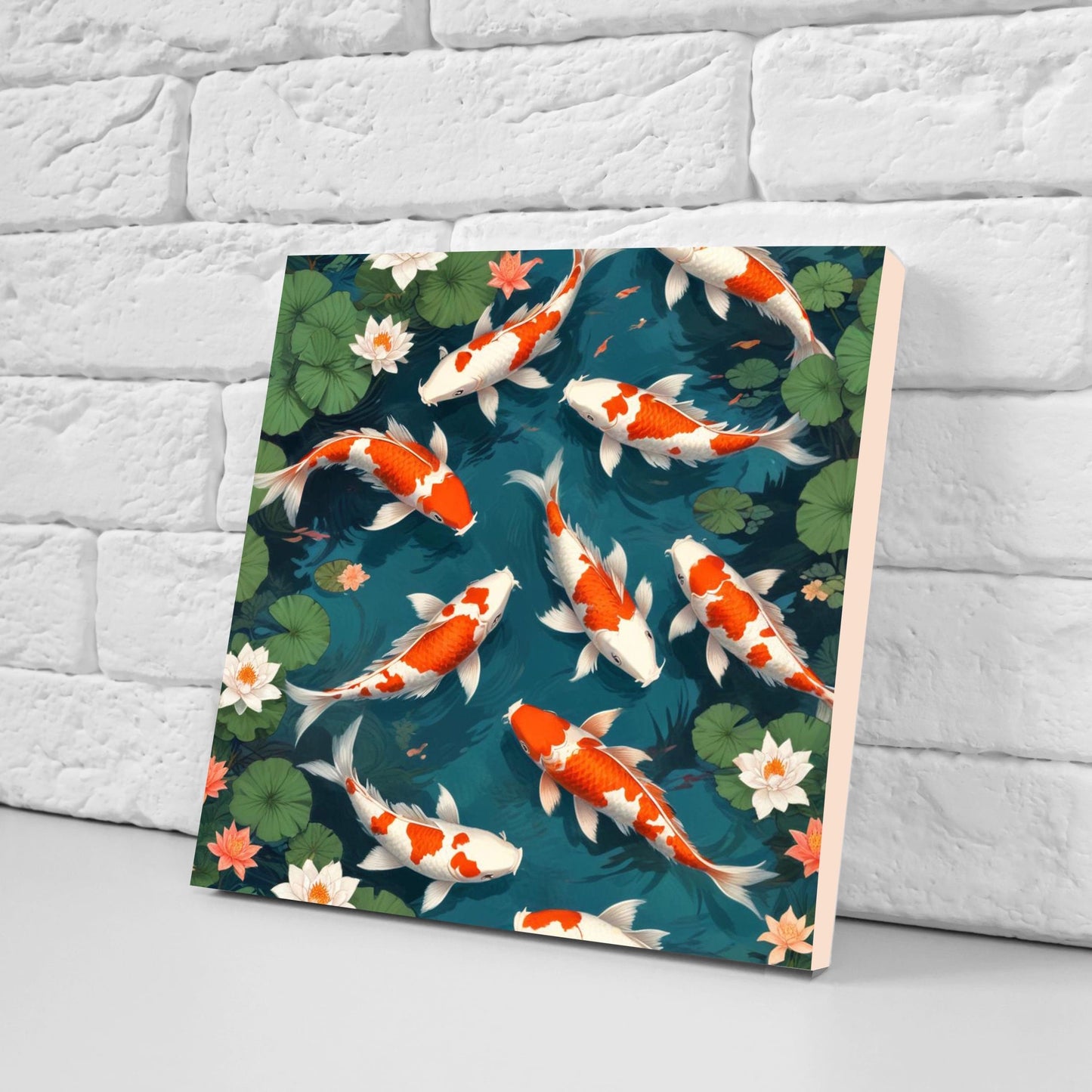 Koi Fish Ceramic Tile - Japanese Tiles -Set of 2 Wall Decor Tiles -Kitchen Backsplash Tiles,Table Decorative Tiles,Bathroom, Coaster