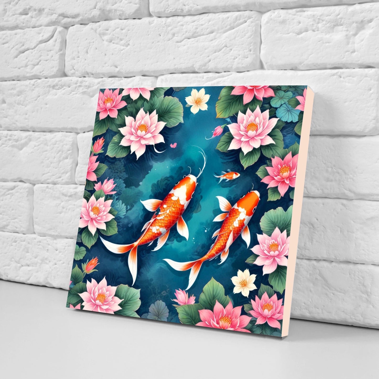 Koi Fish Ceramic Tile - Japanese Tiles -Set of 2 Wall Decor Tiles -Kitchen Backsplash Tiles,Table Decorative Tiles,Bathroom, Coaster