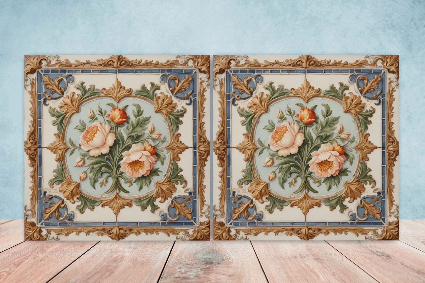 Victorian Tiles - Set of 2 Victorian Wall Decor Ceramic Tiles - Kitchen Backsplash Tiles, Table Decorative Tiles, Bathroom Tiles, Coaster