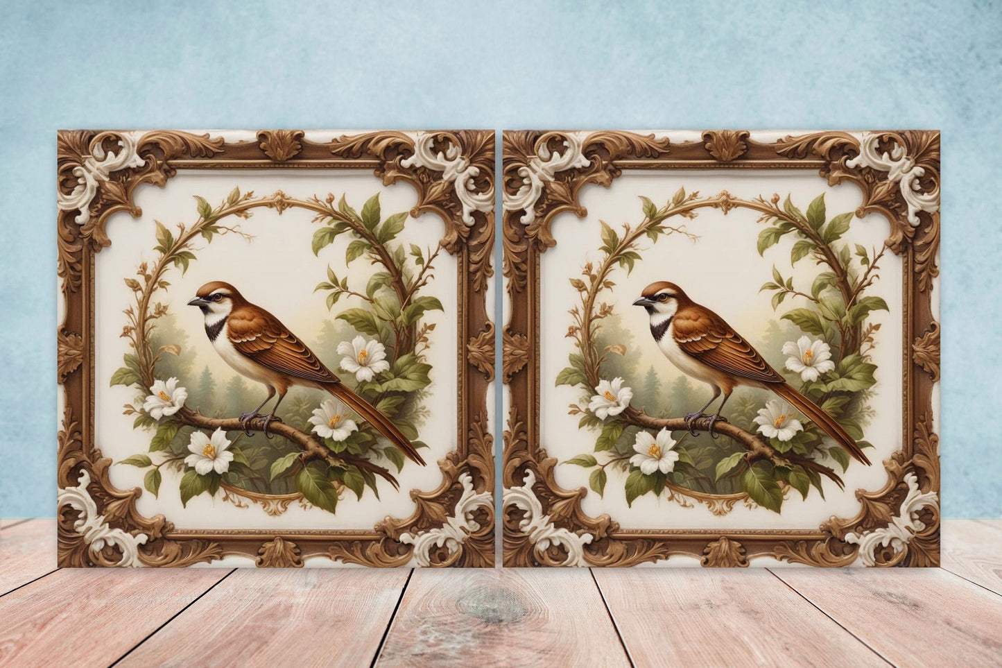 Victorian Tiles - Set of 2 Victorian Wall Decor Ceramic Bird Tiles-Kitchen Backsplash Tiles, Table Decorative Tiles, Bathroom Tiles, Coaster