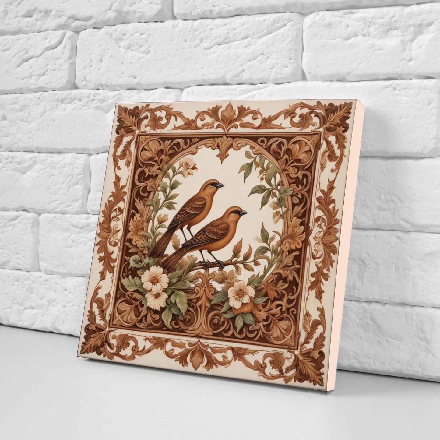 Victorian Tiles - Set of 2 Victorian Wall Decor Ceramic Bird Tiles-Kitchen Backsplash Tiles, Table Decorative Tiles, Bathroom Tiles, Coaster
