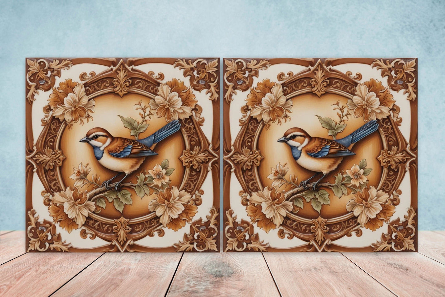 Victorian Tiles - Set of 2 Victorian Wall Decor Ceramic Bird Tiles-Kitchen Backsplash Tiles, Table Decorative Tiles, Bathroom Tiles, Coaster