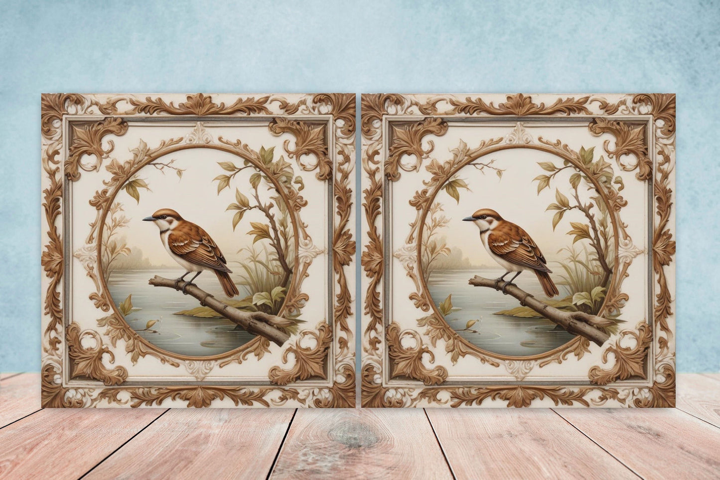 Victorian Tiles - Set of 2 Victorian Wall Decor Ceramic Bird Tiles-Kitchen Backsplash Tiles, Table Decorative Tiles, Bathroom Tiles, Coaster