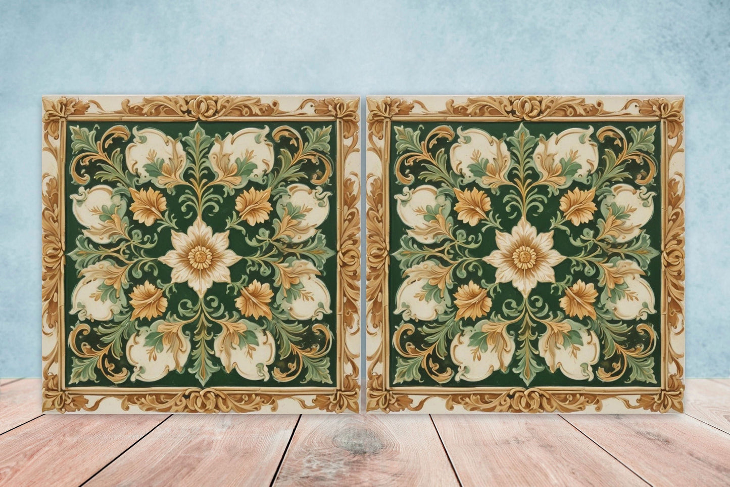 Victorian Tiles - Set of 2 Victorian Wall Decor Ceramic Tiles - Kitchen Backsplash Tiles, Table Decorative Tiles, Bathroom Tiles, Coaster
