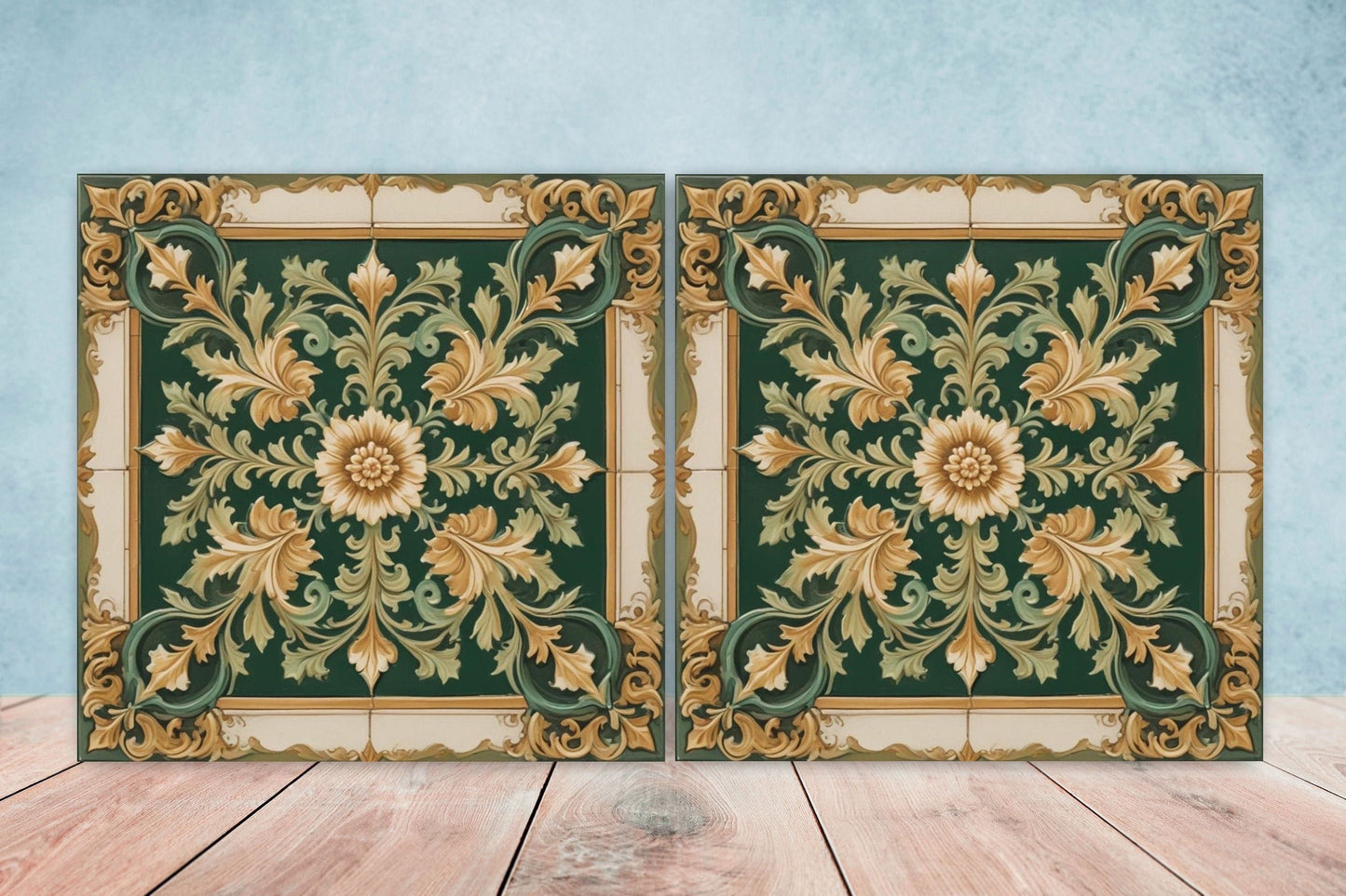 Victorian Tiles - Set of 2 Victorian Wall Decor Ceramic Tiles - Kitchen Backsplash Tiles, Table Decorative Tiles, Bathroom Tiles, Coaster