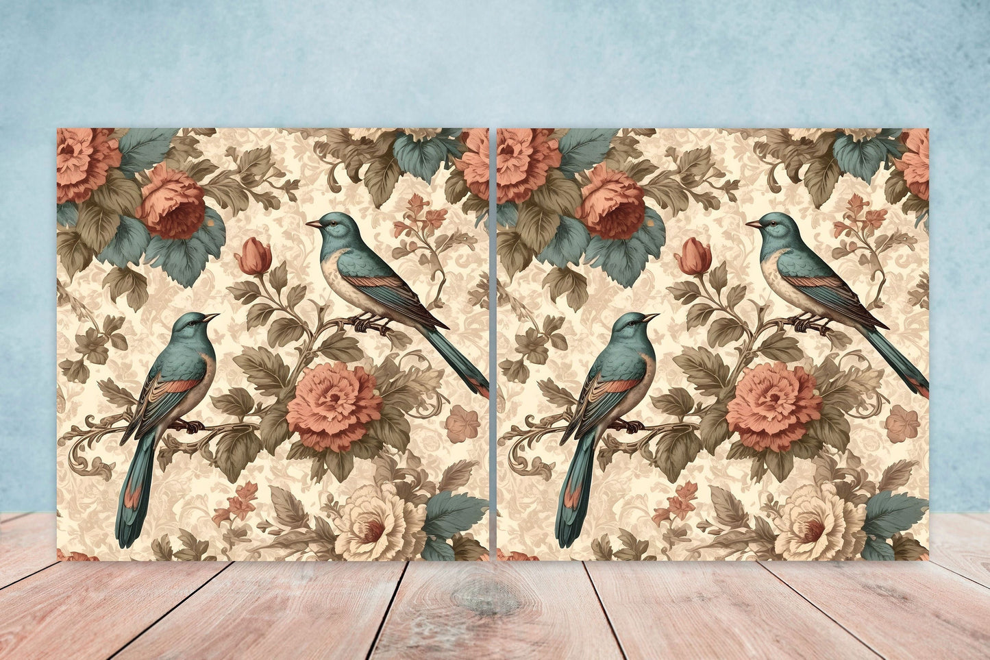 Victorian Tiles - Set of 2 Victorian Wall Decor Ceramic Bird Tiles-Kitchen Backsplash Tiles, Table Decorative Tiles, Bathroom Tiles, Coaster