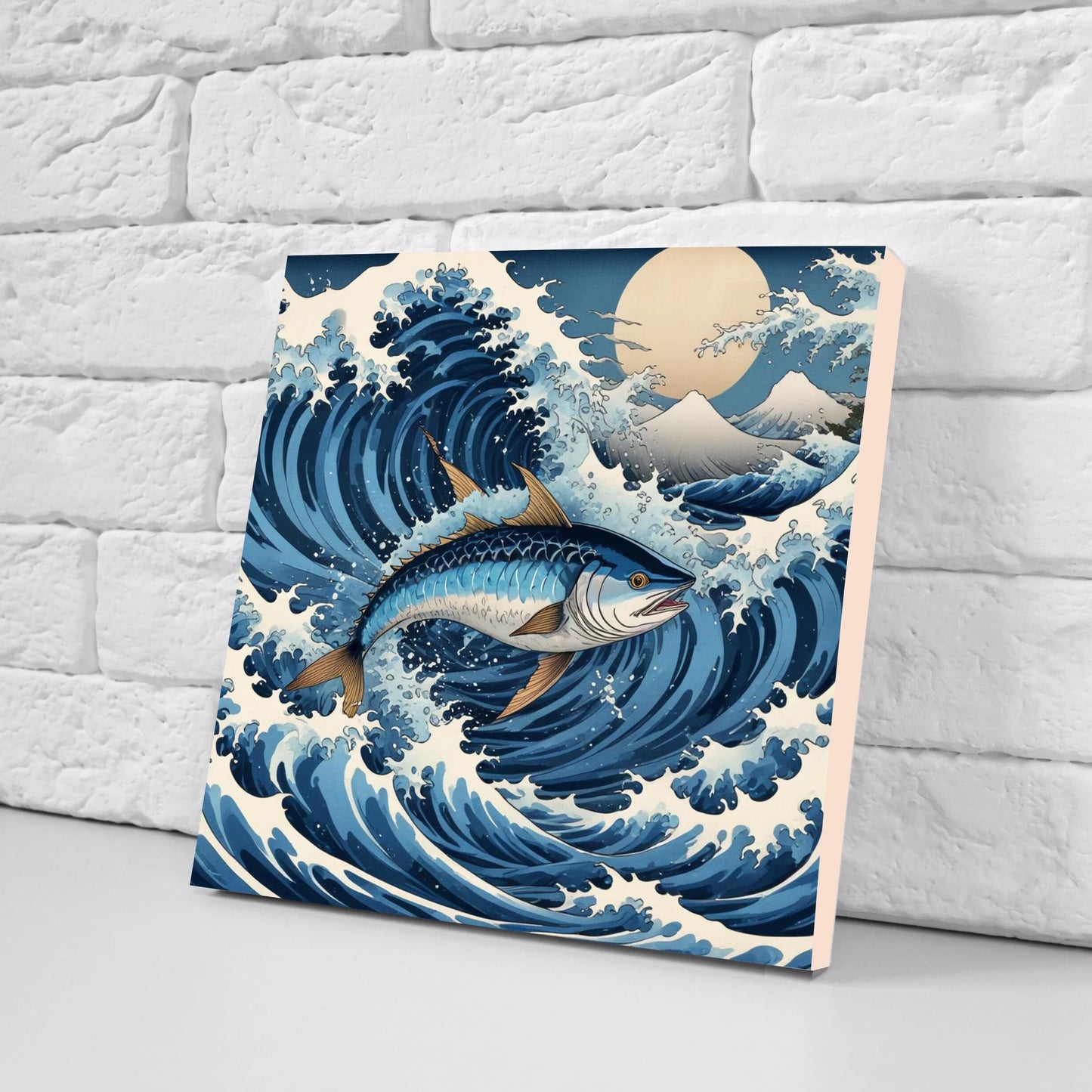 Carp Fish Ceramic Tile - Japanese Wave Tiles -Set of 2 Wall Decor Tiles -Kitchen Backsplash Tiles,Table Decorative Tiles,Bathroom, Coaster