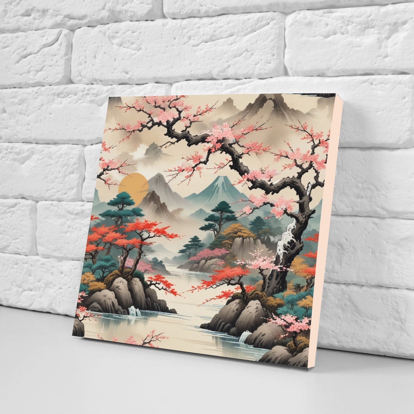 Japanese Ceramic Tiles - Japanese Landscape -Set of 2 Wall Decor Tiles -Kitchen Backsplash Tiles,Table Decorative Tiles,Bathroom, Coaster