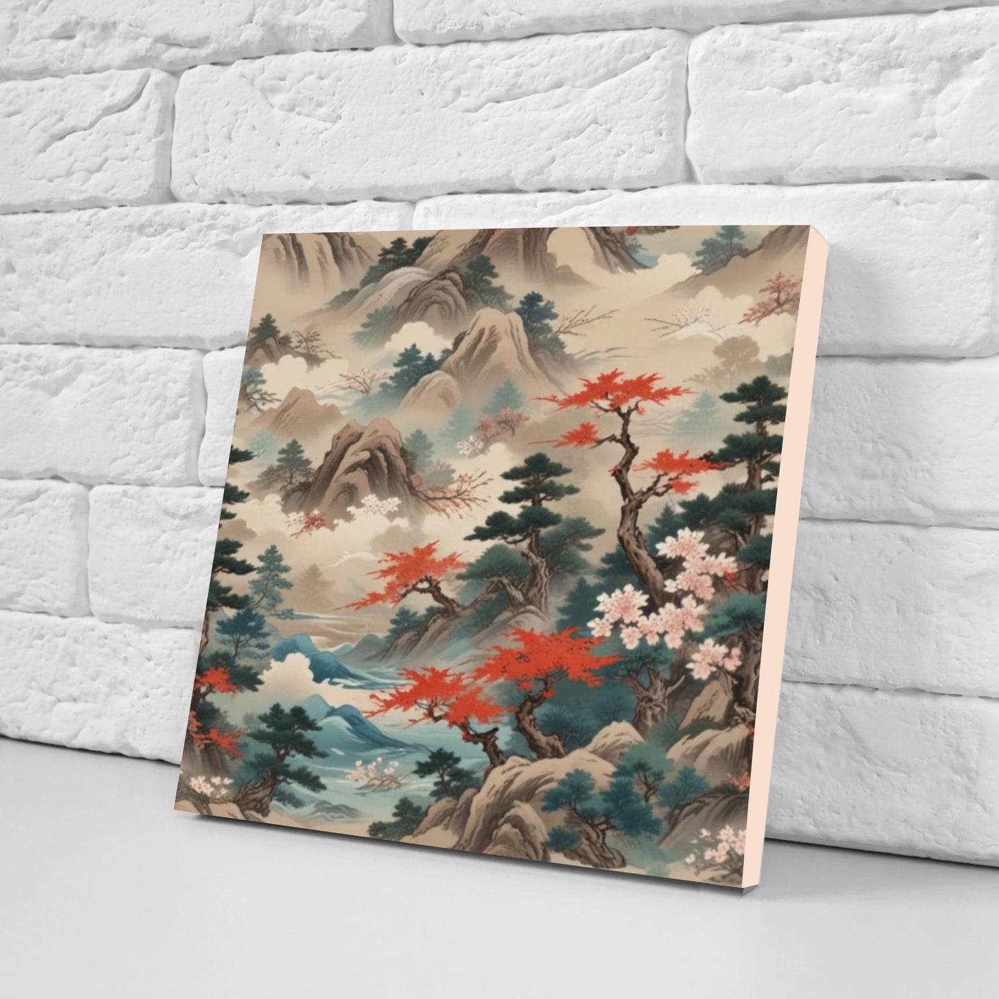 Japanese Ceramic Tiles - Japanese Landscape -Set of 2 Wall Decor Tiles -Kitchen Backsplash Tiles,Table Decorative Tiles,Bathroom, Coaster