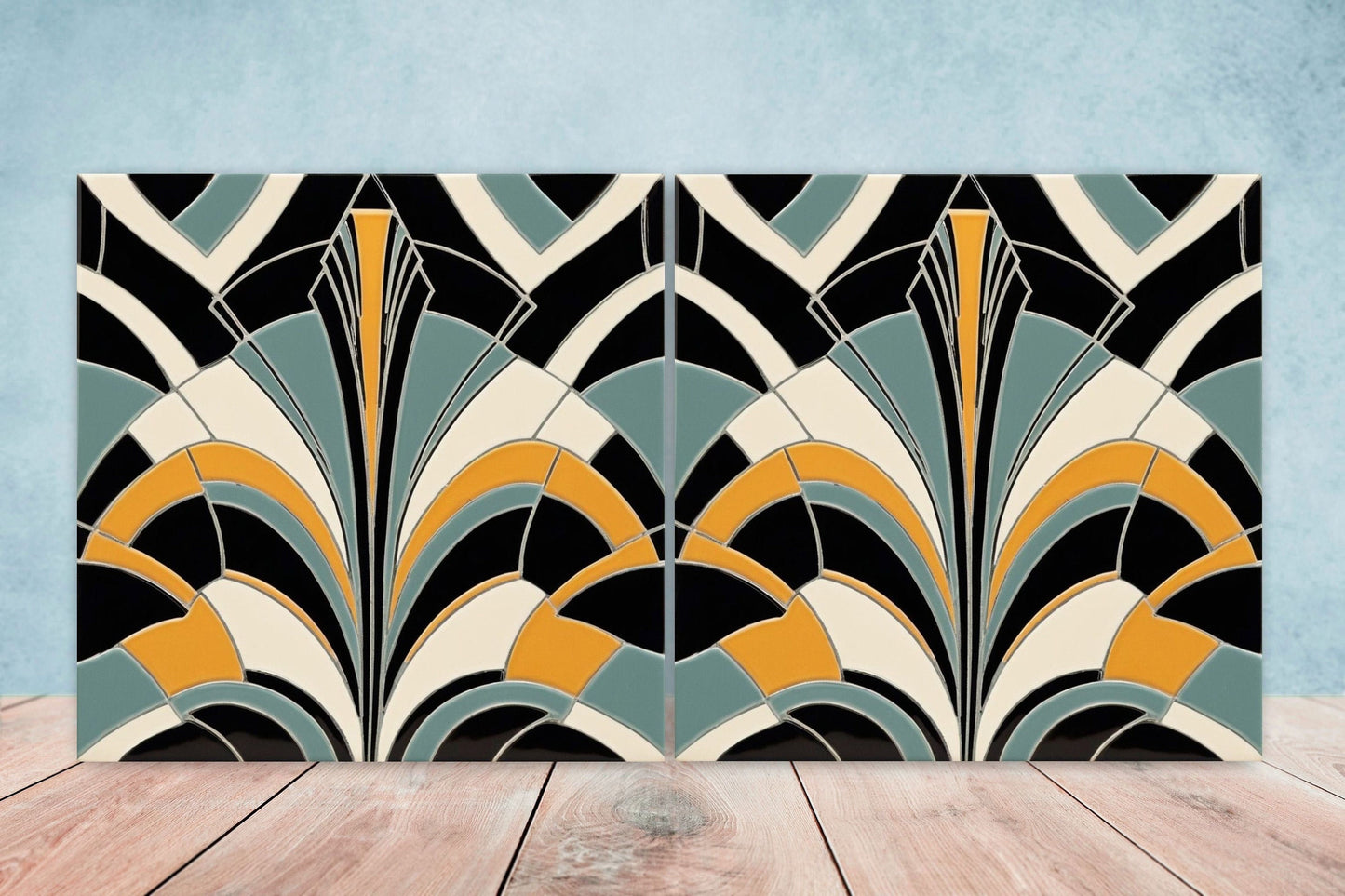 Art Deco Ceramic tiles - Set of 2 Art Deco Wall Decor Geometric Tiles - Kitchen Backsplash Tiles, Table Decorative Tiles, Bathroom Tiles