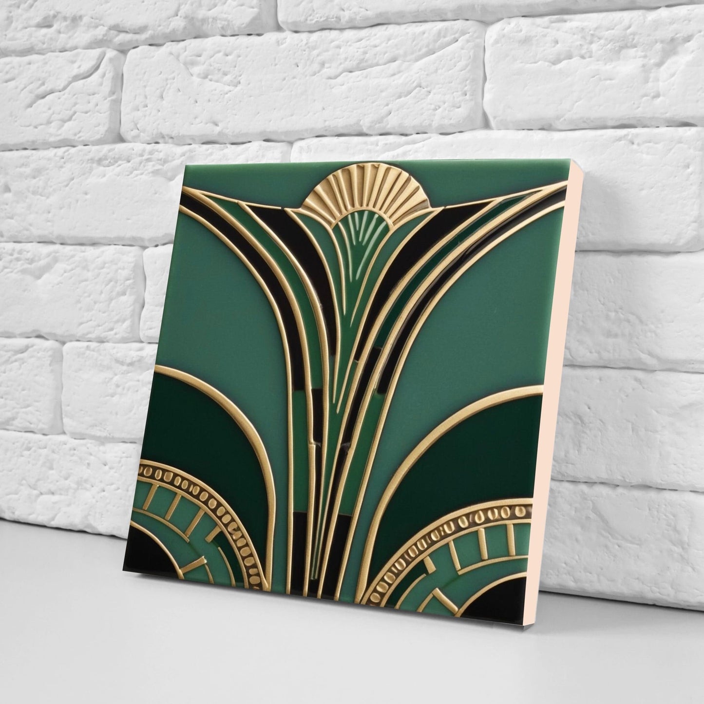 Art Deco Ceramic tiles - Set of 2 Art Deco Wall Decor Geometric Tiles - Kitchen Backsplash Tiles, Table Decorative Tiles, Bathroom Tiles