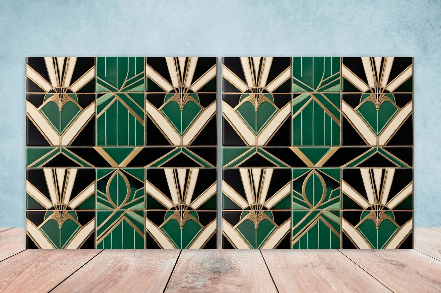 Art Deco Ceramic tiles - Set of 2 Art Deco Wall Decor Geometric Tiles - Kitchen Backsplash Tiles, Table Decorative Tiles, Bathroom Tiles