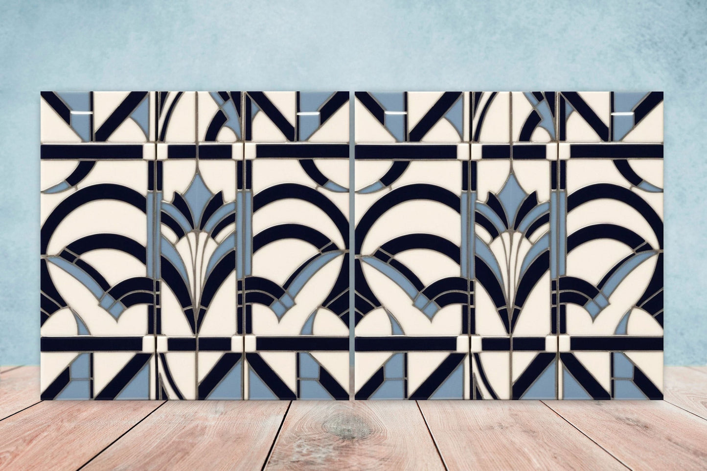Art Deco Ceramic tiles - Set of 2 Art Deco Wall Decor Geometric Tiles - Kitchen Backsplash Tiles, Table Decorative Tiles, Bathroom Tiles