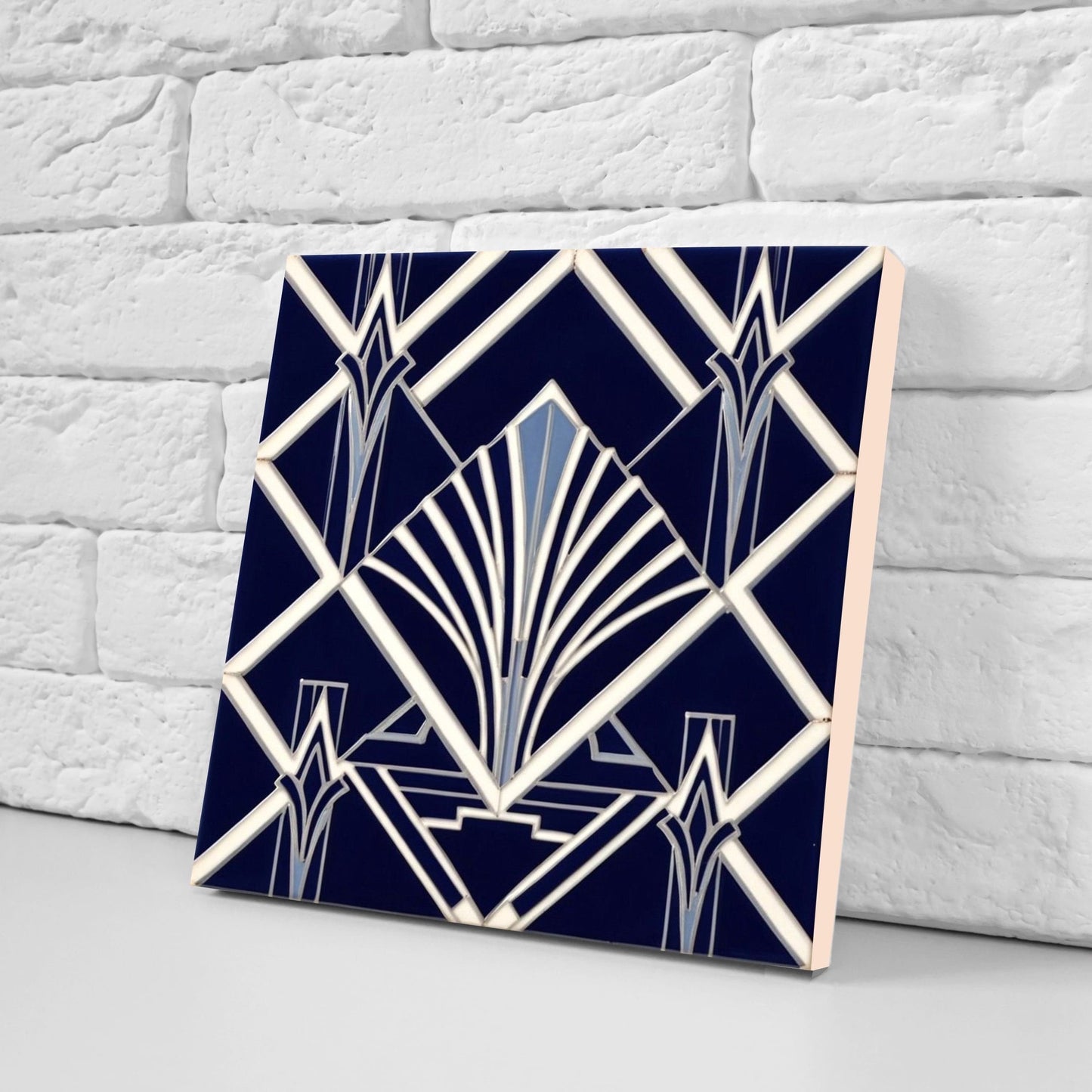 Art Deco Ceramic tiles - Set of 2 Art Deco Wall Decor Geometric Tiles - Kitchen Backsplash Tiles, Table Decorative Tiles, Bathroom Tiles