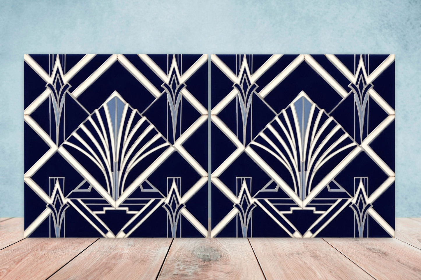 Art Deco Ceramic tiles - Set of 2 Art Deco Wall Decor Geometric Tiles - Kitchen Backsplash Tiles, Table Decorative Tiles, Bathroom Tiles
