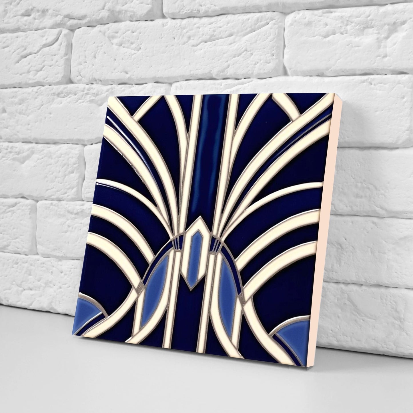 Art Deco Ceramic tiles - Set of 2 Art Deco Wall Decor Geometric Tiles - Kitchen Backsplash Tiles, Table Decorative Tiles, Bathroom Tiles