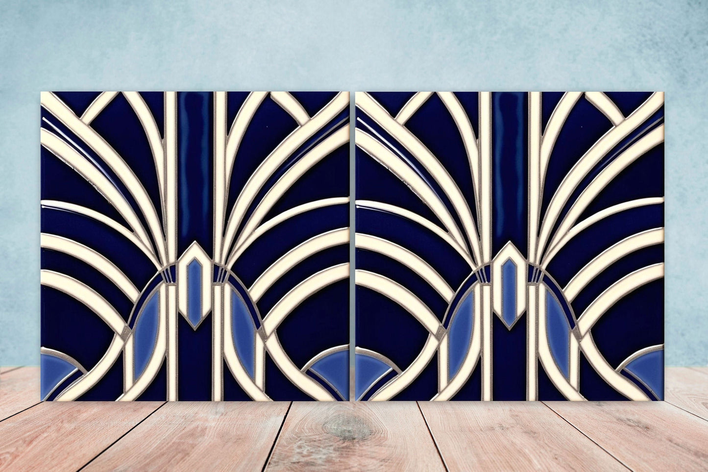 Art Deco Ceramic tiles - Set of 2 Art Deco Wall Decor Geometric Tiles - Kitchen Backsplash Tiles, Table Decorative Tiles, Bathroom Tiles