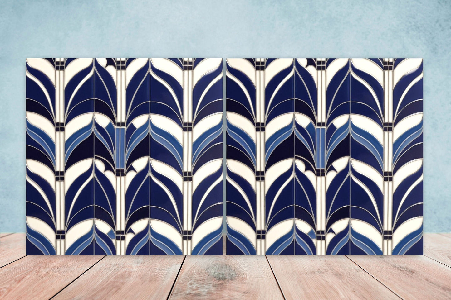 Art Deco Ceramic tiles - Set of 2 Art Deco Wall Decor Geometric Tiles - Kitchen Backsplash Tiles, Table Decorative Tiles, Bathroom Tiles