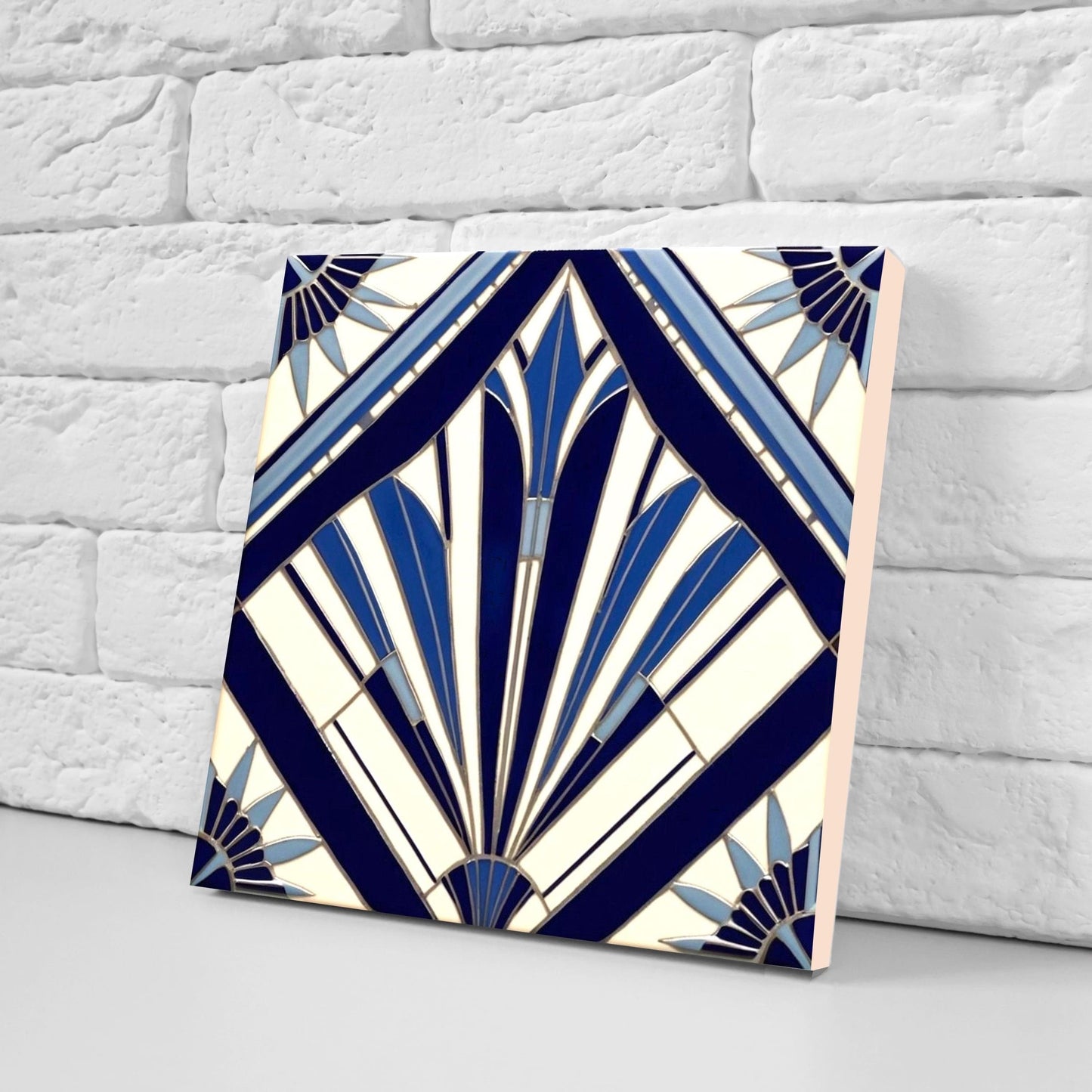 Art Deco Ceramic tiles - Set of 2 Art Deco Wall Decor Geometric Tiles - Kitchen Backsplash Tiles, Table Decorative Tiles, Bathroom Tiles