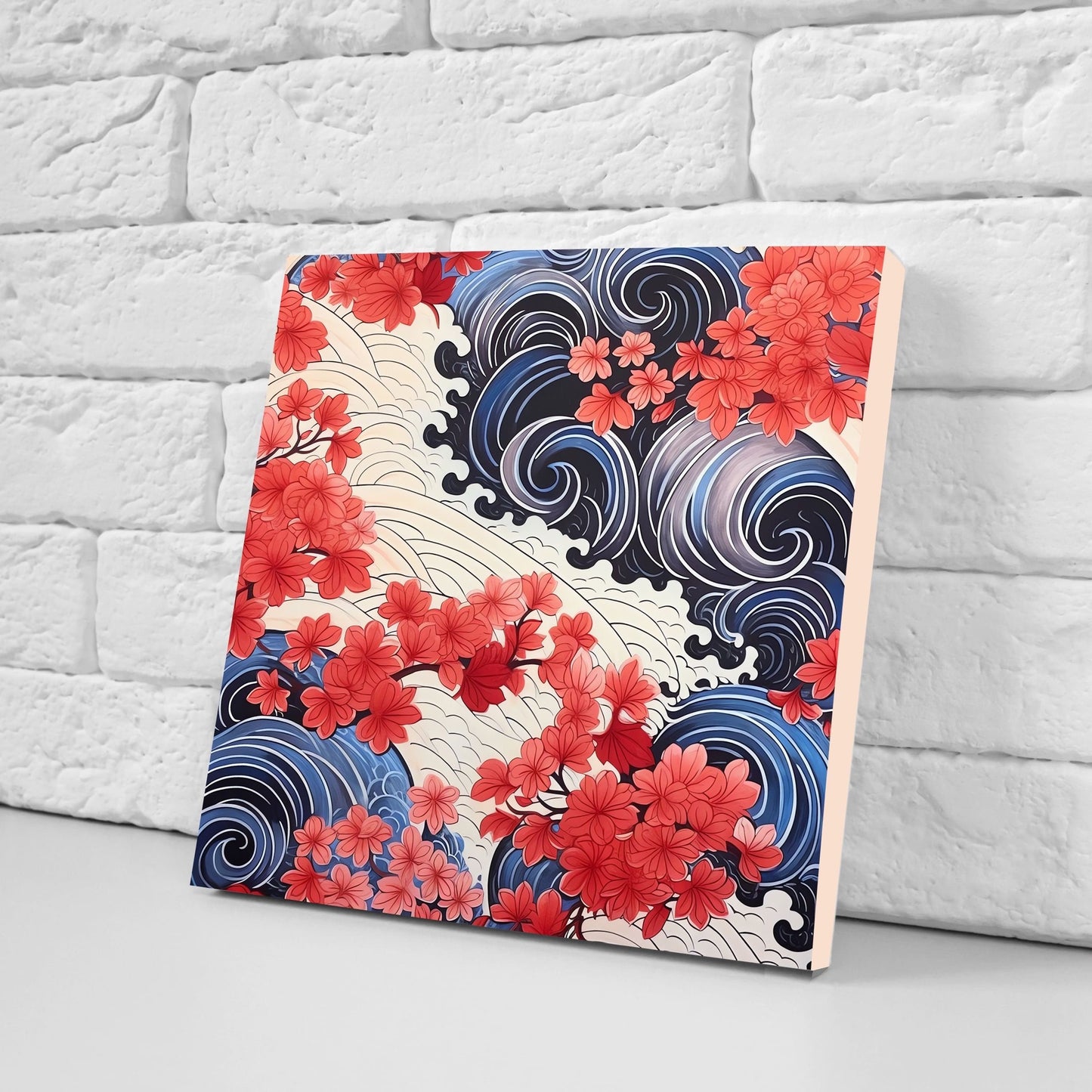 Japanese Ceramic Tiles Cherry Blossom Flower Design - Set of 2 Wall Décor Tiles - Kitchen Backsplash Tiles, Decorative Tiles, Bathroom Tiles