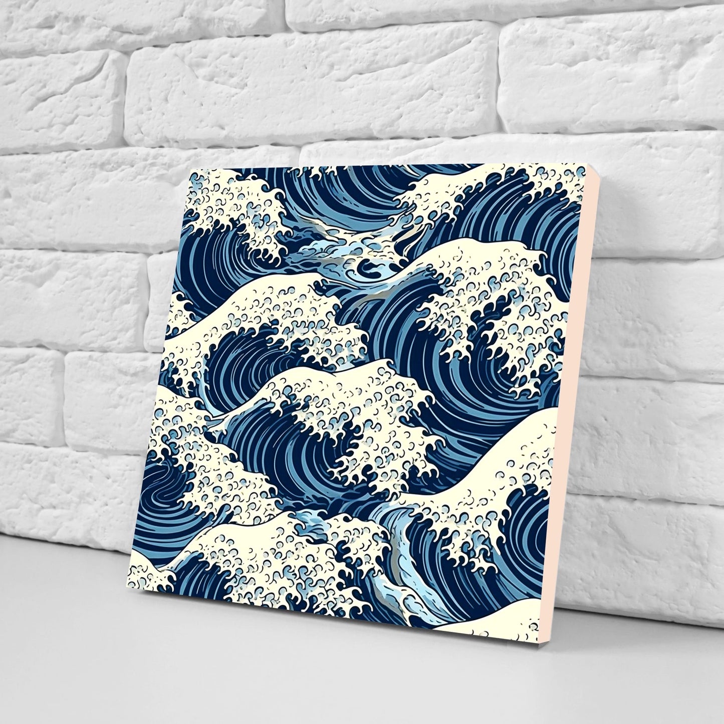 Japanese Wave Ceramic Tiles - Set of 2 Japan Wall Decor Tiles - Kitchen Backsplash Tiles, Table Decorative Tiles, Bathroom Tiles, Coaster