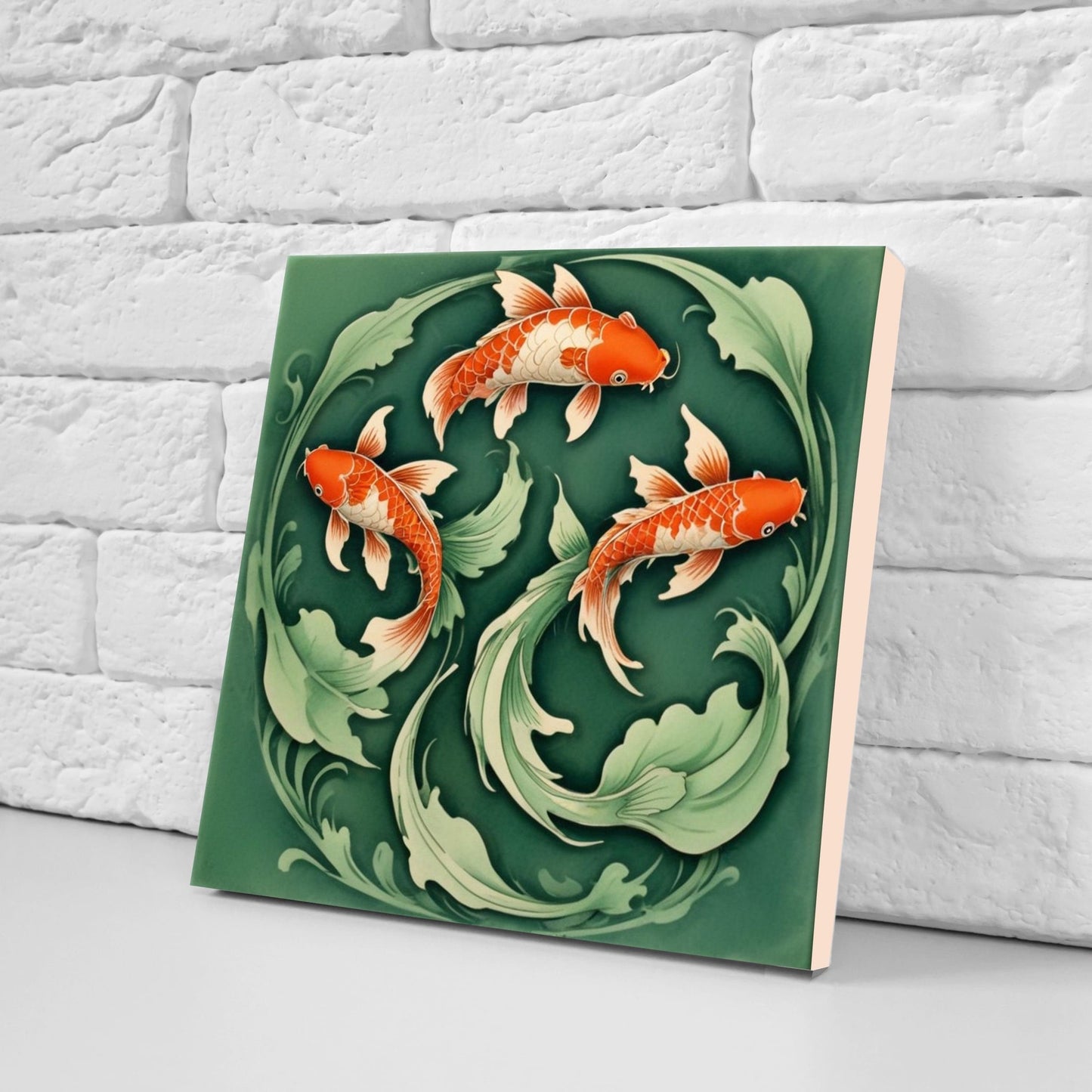 Koi Fish Ceramic Tile - Japanese Tiles -Set of 2 Wall Decor Tiles -Kitchen Backsplash Tiles,Table Decorative Tiles,Bathroom, Coaster