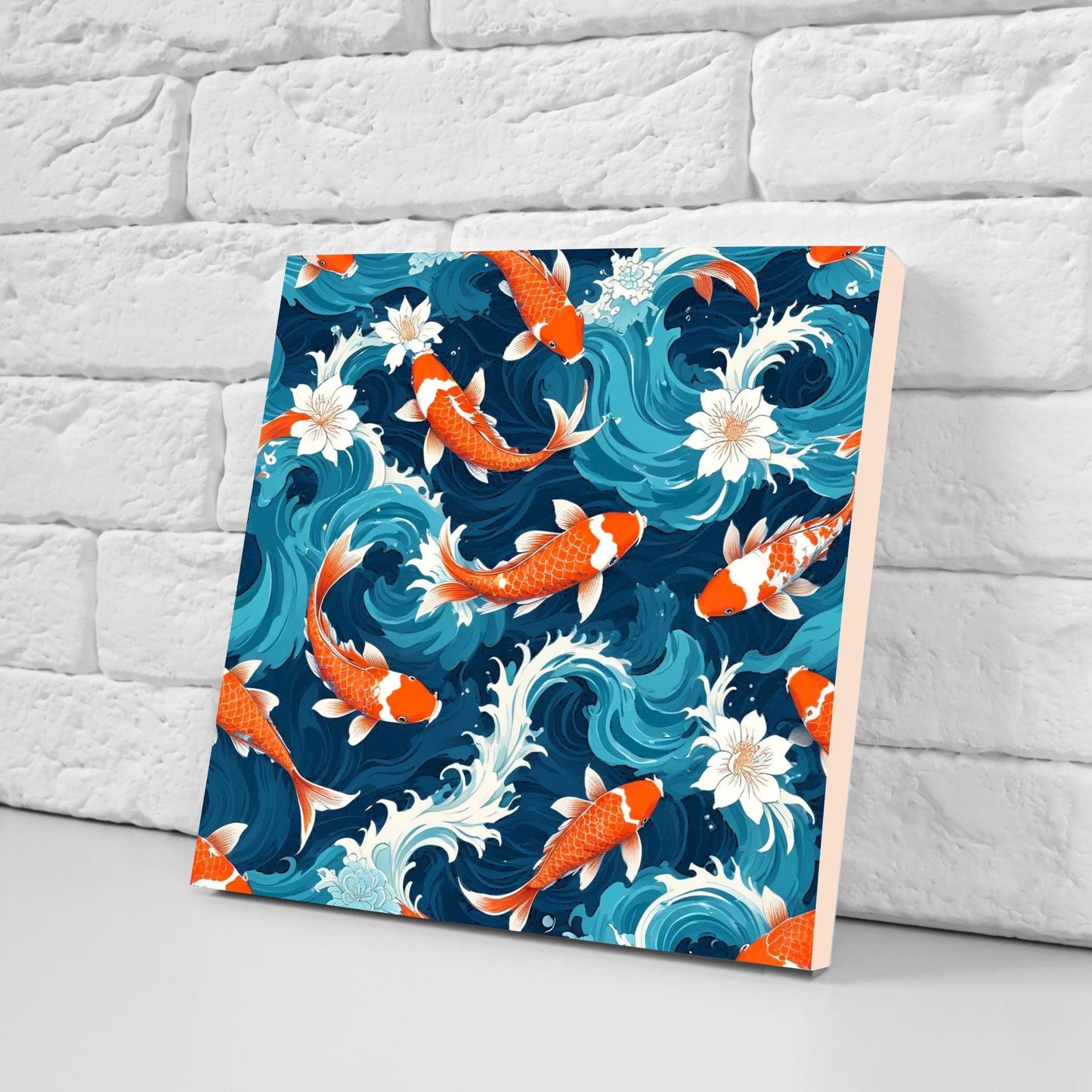 Koi Fish Ceramic Tile - Japanese Tiles -Set of 2 Wall Decor Tiles -Kitchen Backsplash Tiles,Table Decorative Tiles,Bathroom, Coaster