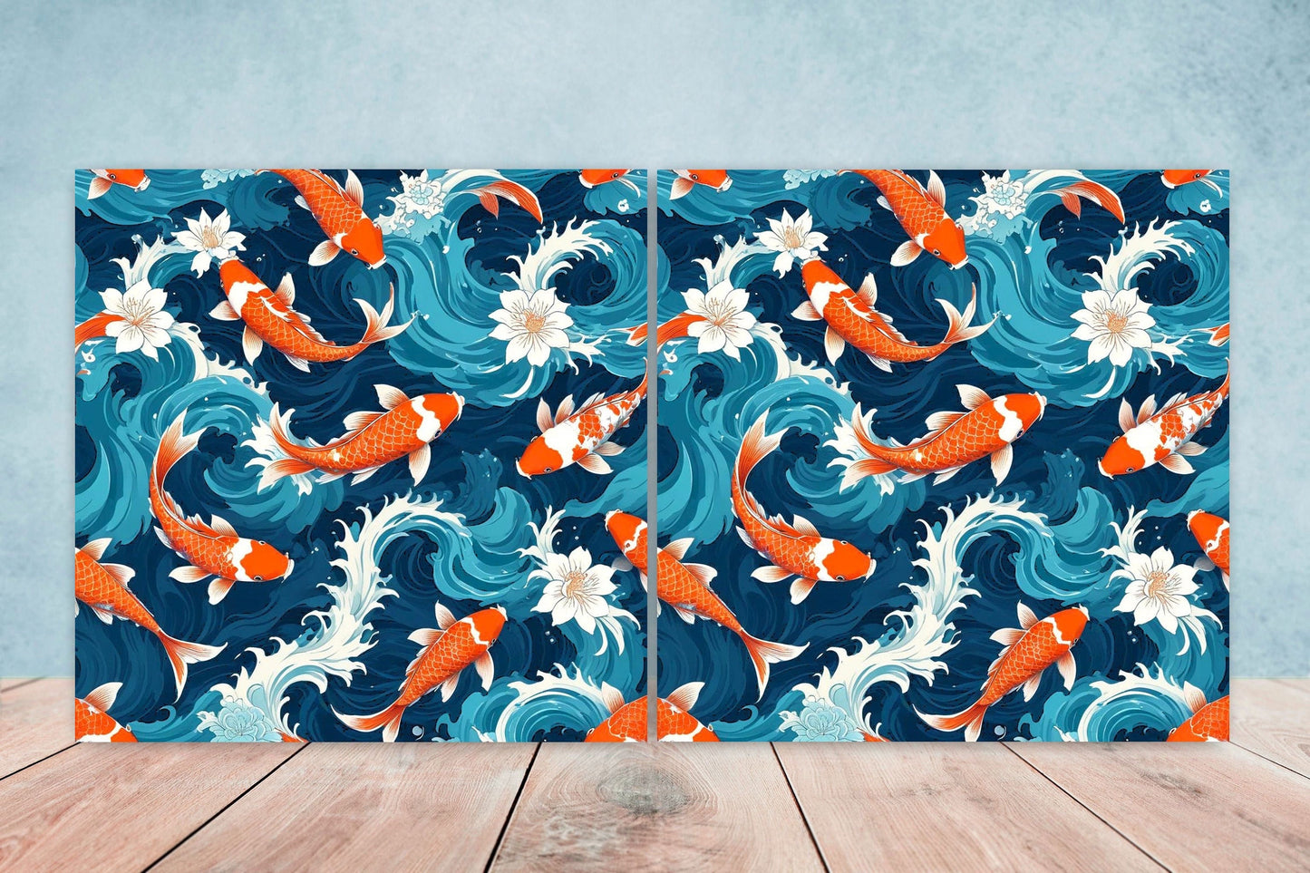 Koi Fish Ceramic Tile - Japanese Tiles -Set of 2 Wall Decor Tiles -Kitchen Backsplash Tiles,Table Decorative Tiles,Bathroom, Coaster