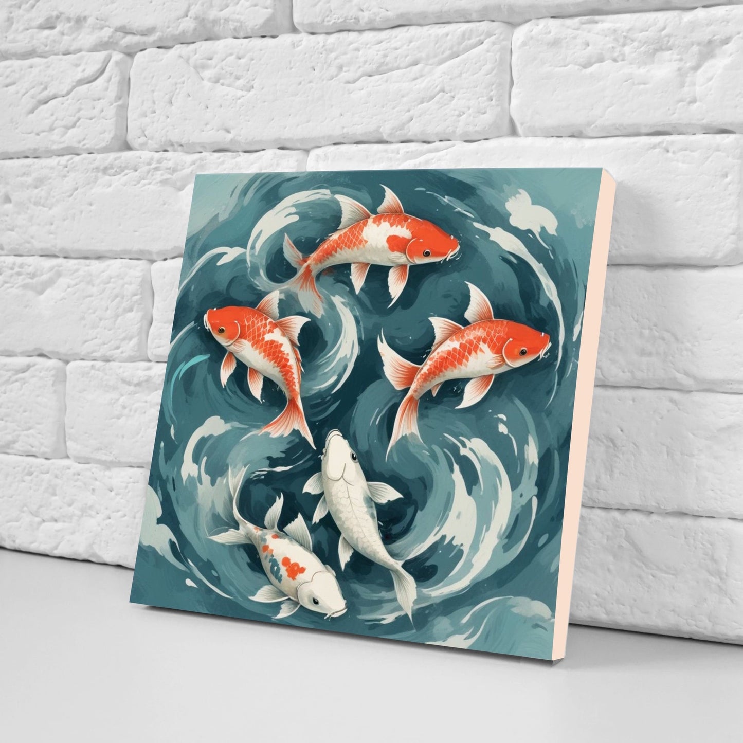 Koi Fish Ceramic Tile - Japanese Tiles -Set of 2 Wall Decor Tiles -Kitchen Backsplash Tiles,Table Decorative Tiles,Bathroom, Coaster