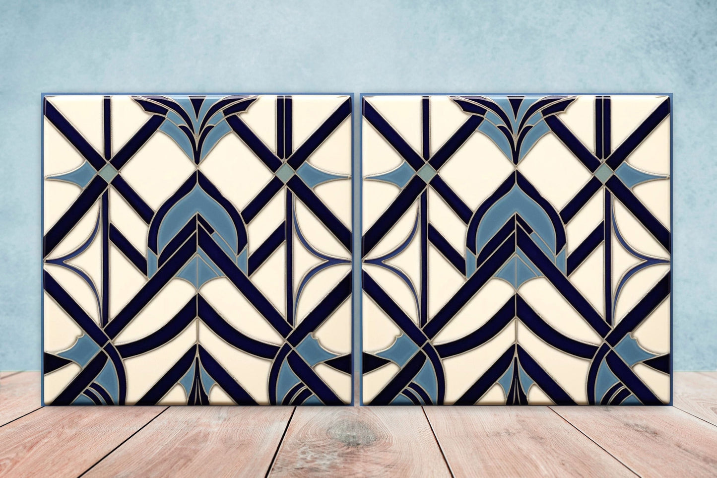 Art Deco Ceramic tiles - Set of 2 Art Deco Wall Decor Geometric Tiles - Kitchen Backsplash Tiles, Table Decorative Tiles, Bathroom Tiles