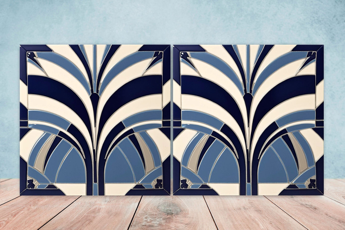 Art Deco Ceramic tiles - Set of 2 Art Deco Wall Decor Geometric Tiles - Kitchen Backsplash Tiles, Table Decorative Tiles, Bathroom Tiles