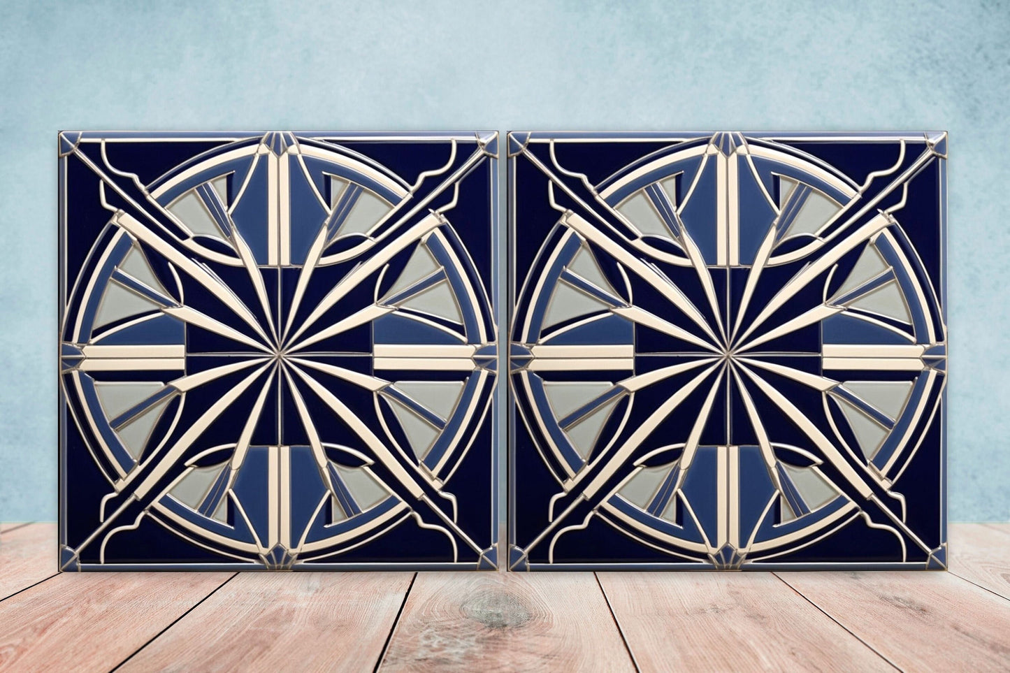 Art Deco Ceramic tiles - Set of 2 Art Deco Wall Decor Geometric Tiles - Kitchen Backsplash Tiles, Table Decorative Tiles, Bathroom Tiles