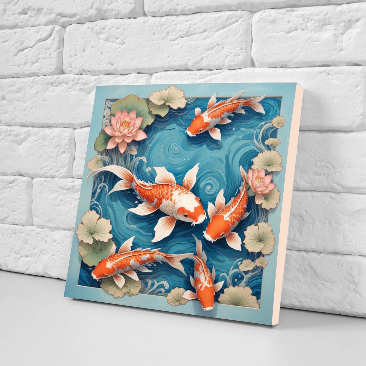 Koi Fish Ceramic Tile - Japanese Tiles -Set of 2 Wall Decor Tiles -Kitchen Backsplash Tiles,Table Decorative Tiles,Bathroom, Coaster