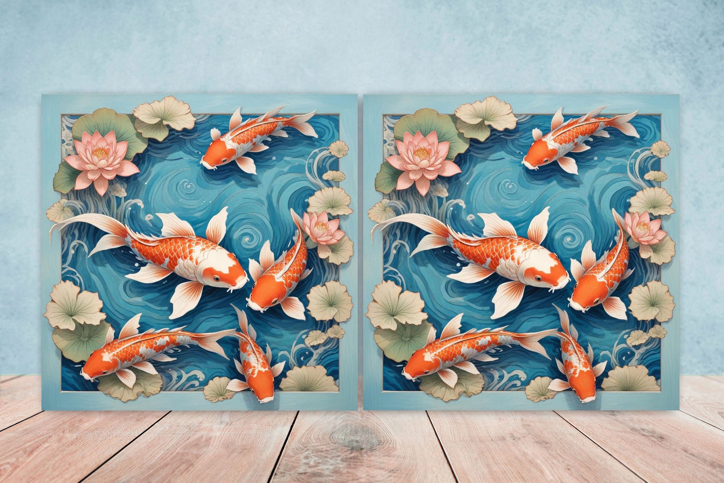 Koi Fish Ceramic Tile - Japanese Tiles -Set of 2 Wall Decor Tiles -Kitchen Backsplash Tiles,Table Decorative Tiles,Bathroom, Coaster