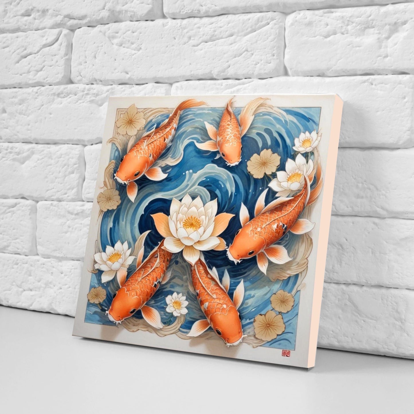 Koi Fish Ceramic Tile - Japanese Tiles -Set of 2 Wall Decor Tiles -Kitchen Backsplash Tiles,Table Decorative Tiles,Bathroom, Coaster