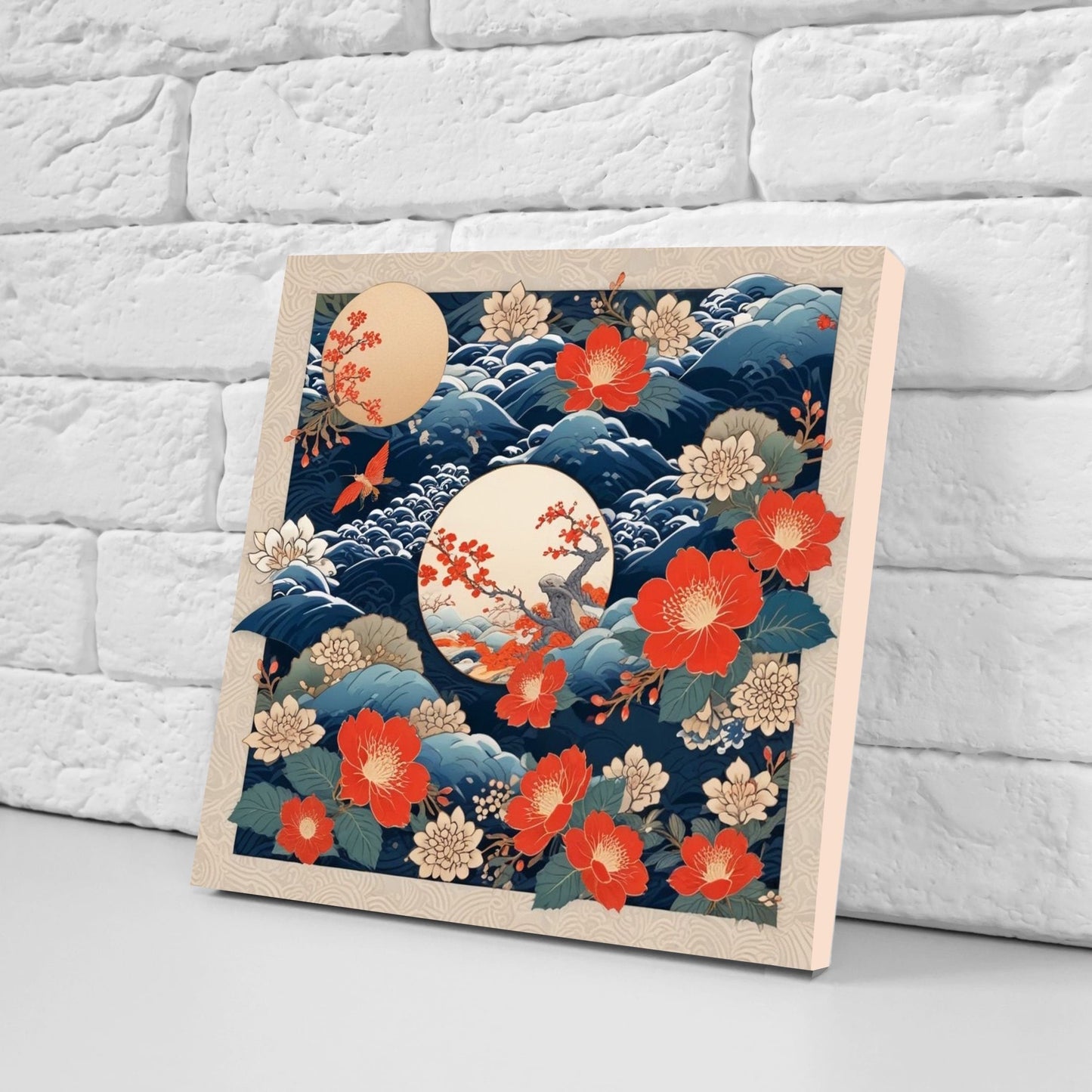 Japanese Ceramic Tiles Cherry Blossom Flower Design - Set of 2 Wall Décor Tiles - Kitchen Backsplash Tiles, Decorative Tiles, Bathroom Tiles